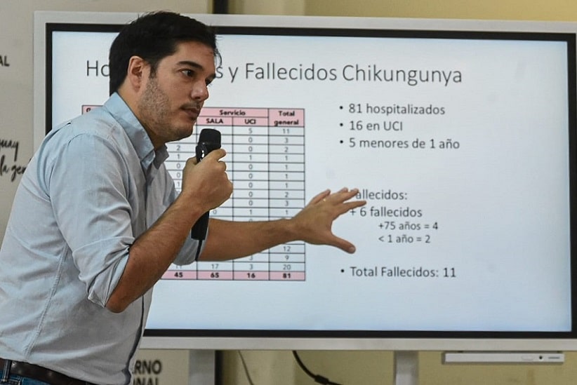 Guillermo Sequera, diretor de Vigilância da Saúde, durante apresentação do boletim de casos e óbitos no Paraguai. Imagem: Gentileza/MSPyBS