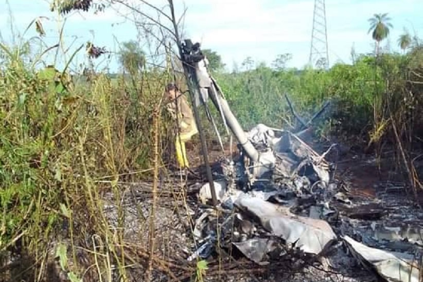 Local da queda do helicóptero, no interior de Yby Yaú. Imagem: Gentileza/Polícia Nacional do Paraguai