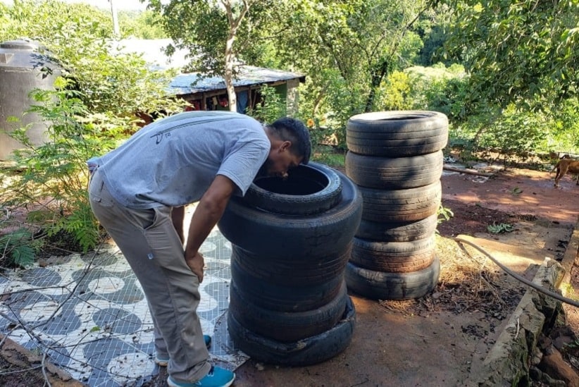 Trabalho de eliminação de criadouros no lado argentino da fronteira. Imagem: Gentileza/Prefeitura de Puerto Iguazú