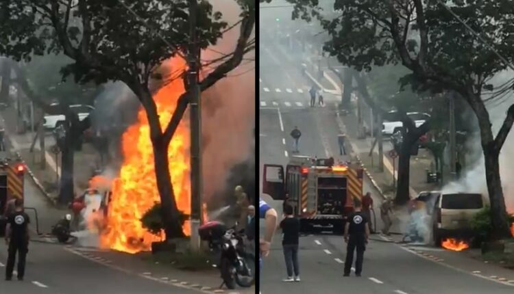 Vídeos compartilhados em aplicativos de mensagem registraram o momento do incêndio. Imagens: Zwyla Gouveia