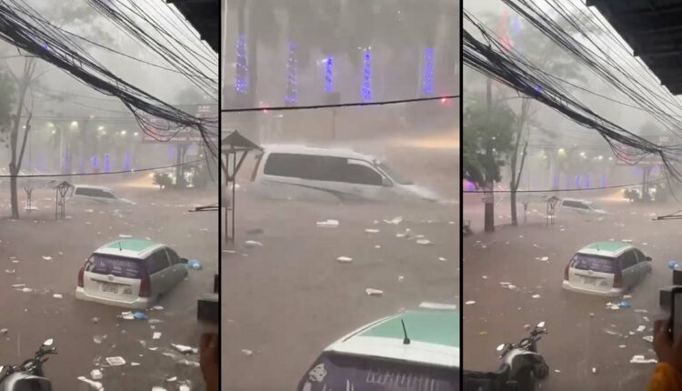 Vídeo reproduzido por fontes como o portal NotiCDE mostra veículos presos na Avenida Luis María Argaña, parte baixa do centro de Ciudad del Este.