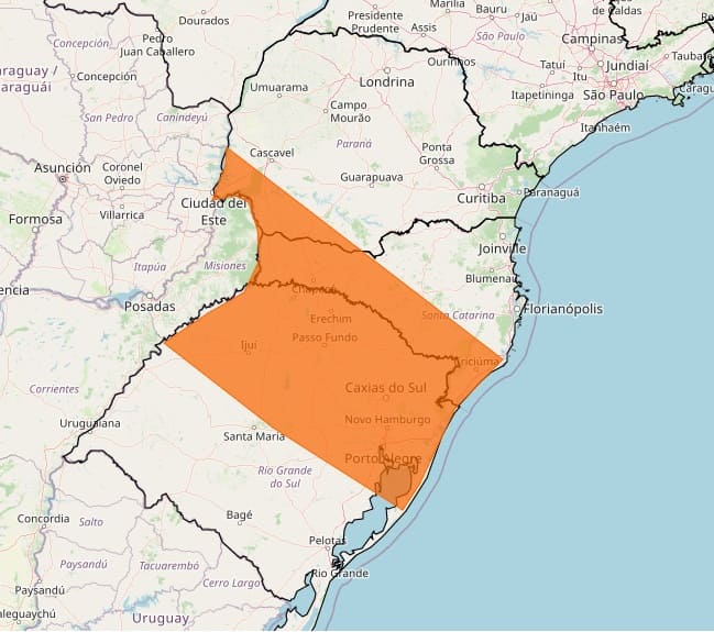 Área de cobertura do alerta. Gráfico: Inmet