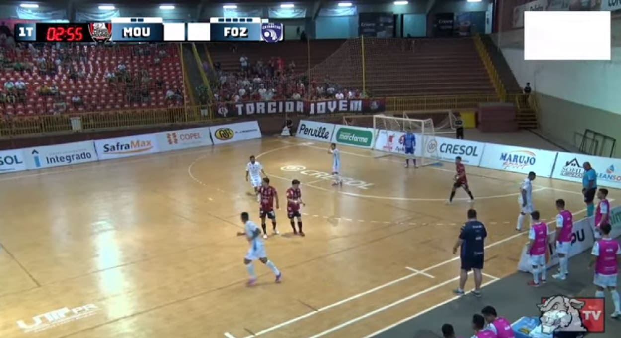 Partida foi na Arena UTFPR, em Campo Mourão. Imagem: Reprodução/Campo Mourão Futsal TV