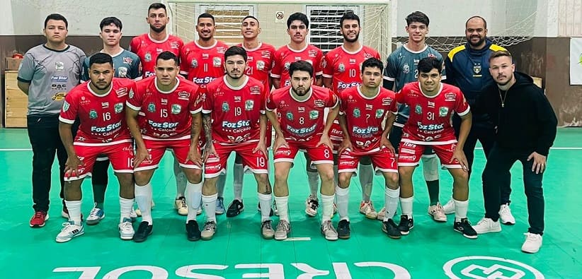 Elenco do Foz Futsal na partida contra o Prudentópolis. Foto: Assessoria/Foz Futsal