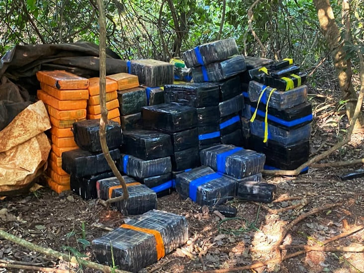 Droga estava escondida em uma área de vegetação. Foto: Gentileza/Marinha do Paraguai