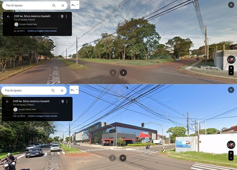 Área antes pacata foi transformada pela chegada de um supermercado. Foto: Google Street View