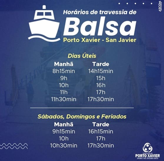 Tabela com os horários da balsa.