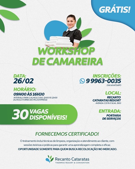 Workshop de Camareira em Foz do Iguaçu