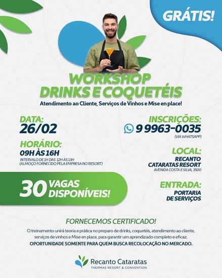 Workshop de drinks e coquetéis em Foz do Iguaçu