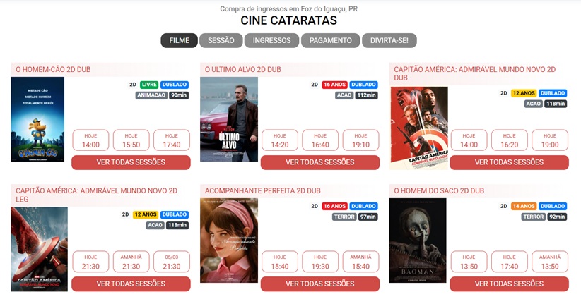 Programação do Cine Cataratas em Foz do Iguaçu