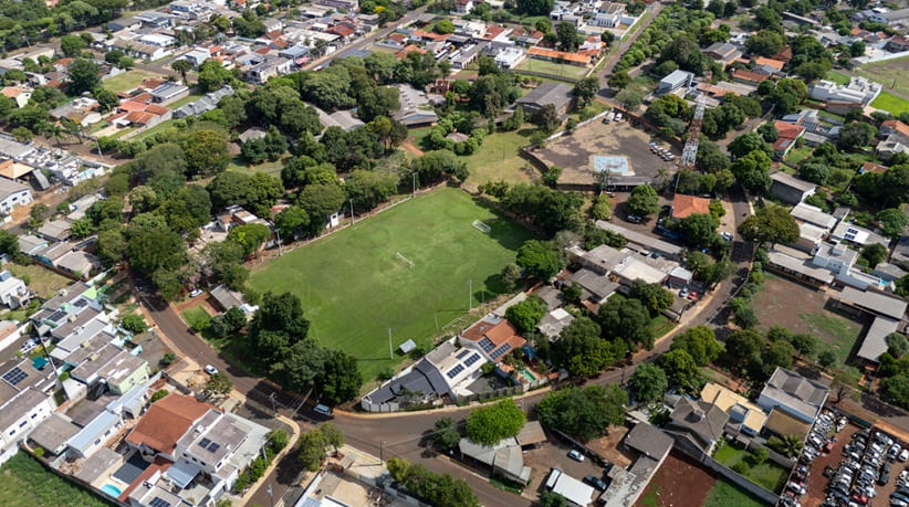 Vista aérea do "círculo" do bairro Parque Presidente em Foz do Iguaçu.