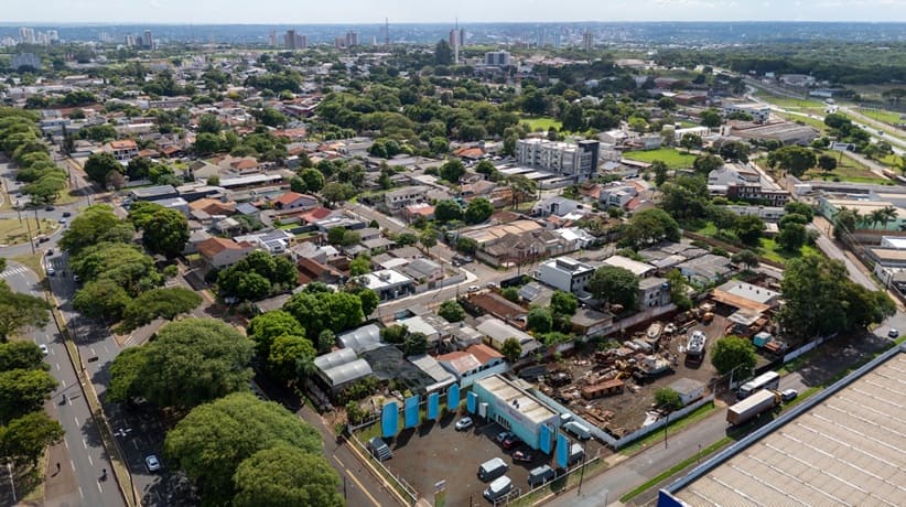 Vista aérea do bairro Parque Presidente I no final de fevereiro de 2025.